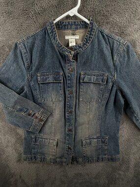 Crazy Horse Women Blue Denim Long Sleeve Button Up Jacket Cotton Size Large
